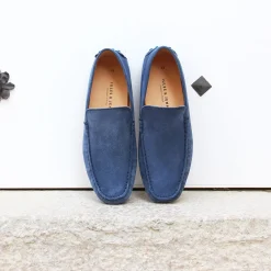 Outlet Mocassins cuir daim bleu Homme Mocassins