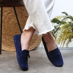 Flash Sale Mocassins cuir daim bleu Femme Mocassins & Derbies