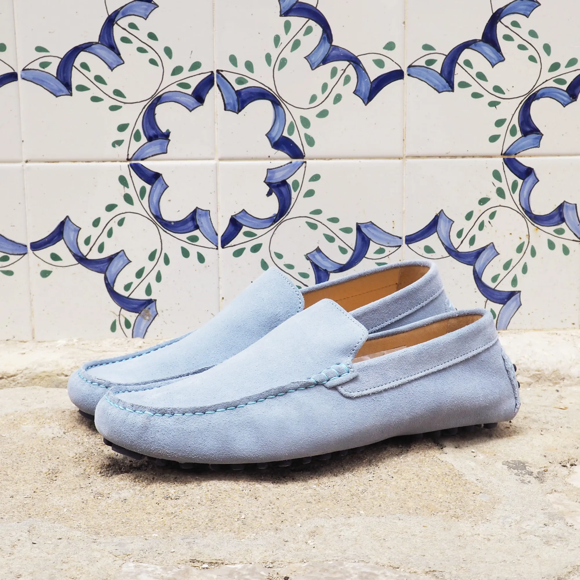 Cheap Mocassins cuir daim bleu clair Homme Mocassins