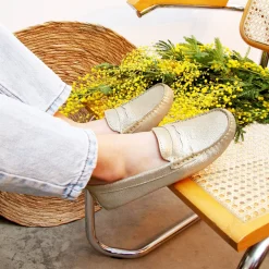 Store Mocassins cuir daim métallisé Femme Mocassins & Derbies