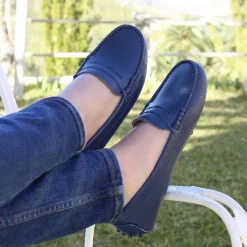 Outlet Mocassins cuir grainé bleu Femme Mocassins & Derbies