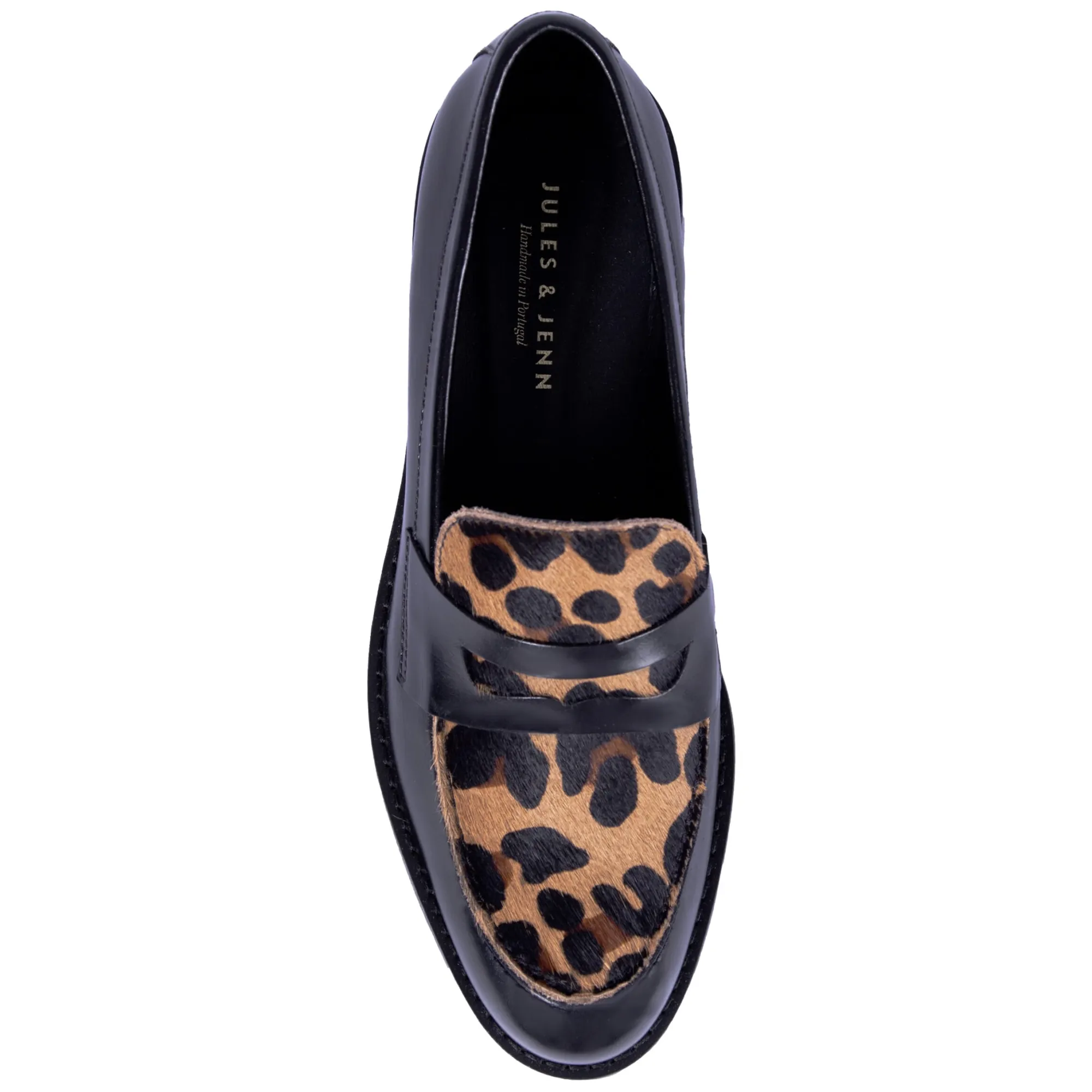 Discount Mocassins cuir noir léopard Femme Mocassins & Derbies