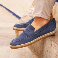 Hot Mocassins espadrilles cuir bleu Homme Mocassins