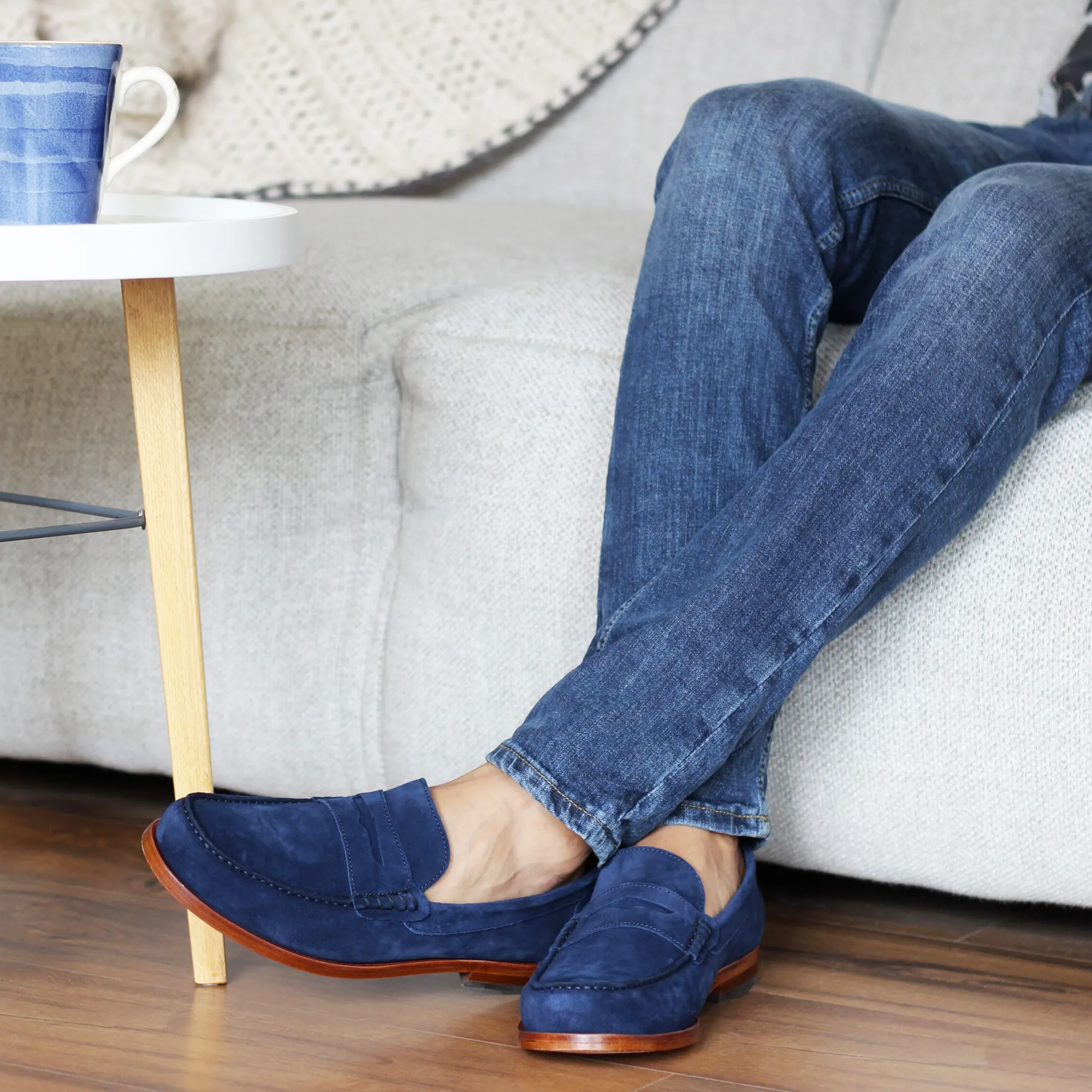 Store Mocassins urbains cuir daim bleu Homme Mocassins