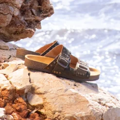 Best Mules liège clous cuir daim Femme Sandales