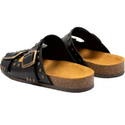 Best Sale Mules liège clous cuir métallisé noir Femme Sandales