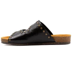 Best Sale Mules liège clous cuir métallisé noir Femme Sandales