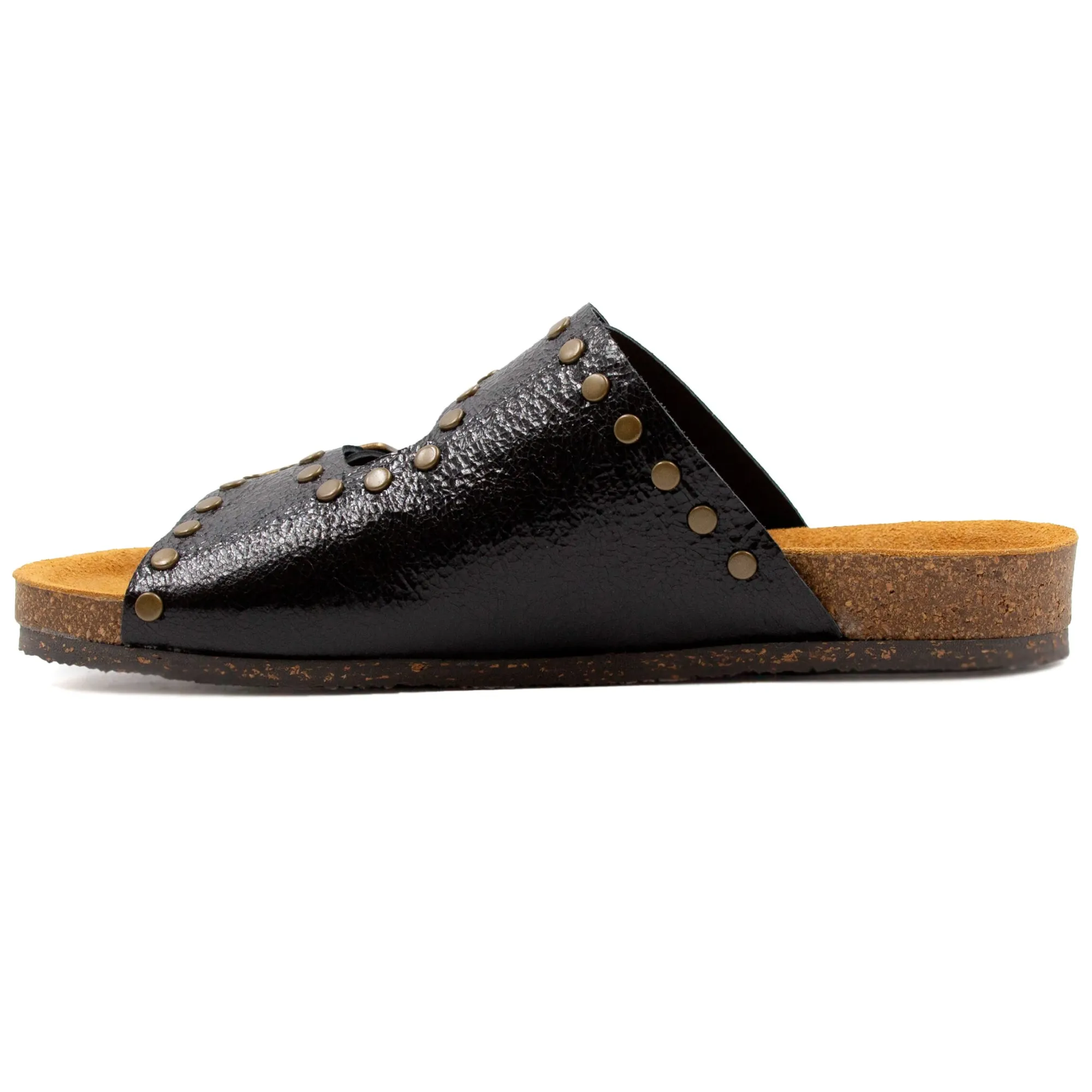 Best Sale Mules liège clous cuir métallisé noir Femme Sandales