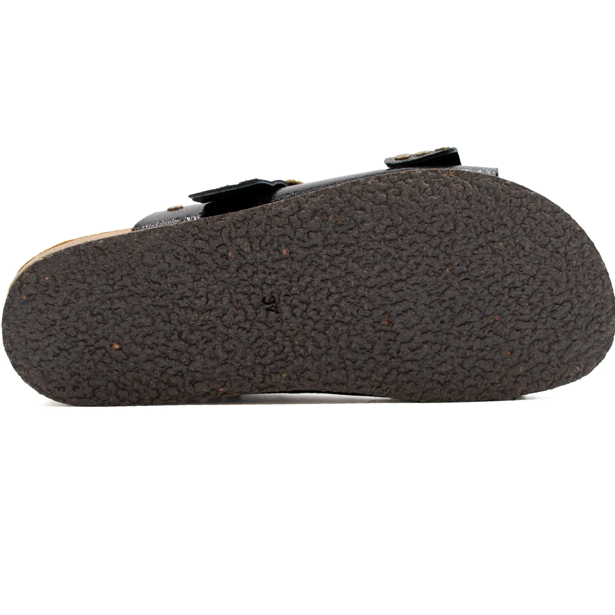 Best Sale Mules liège clous cuir métallisé noir Femme Sandales