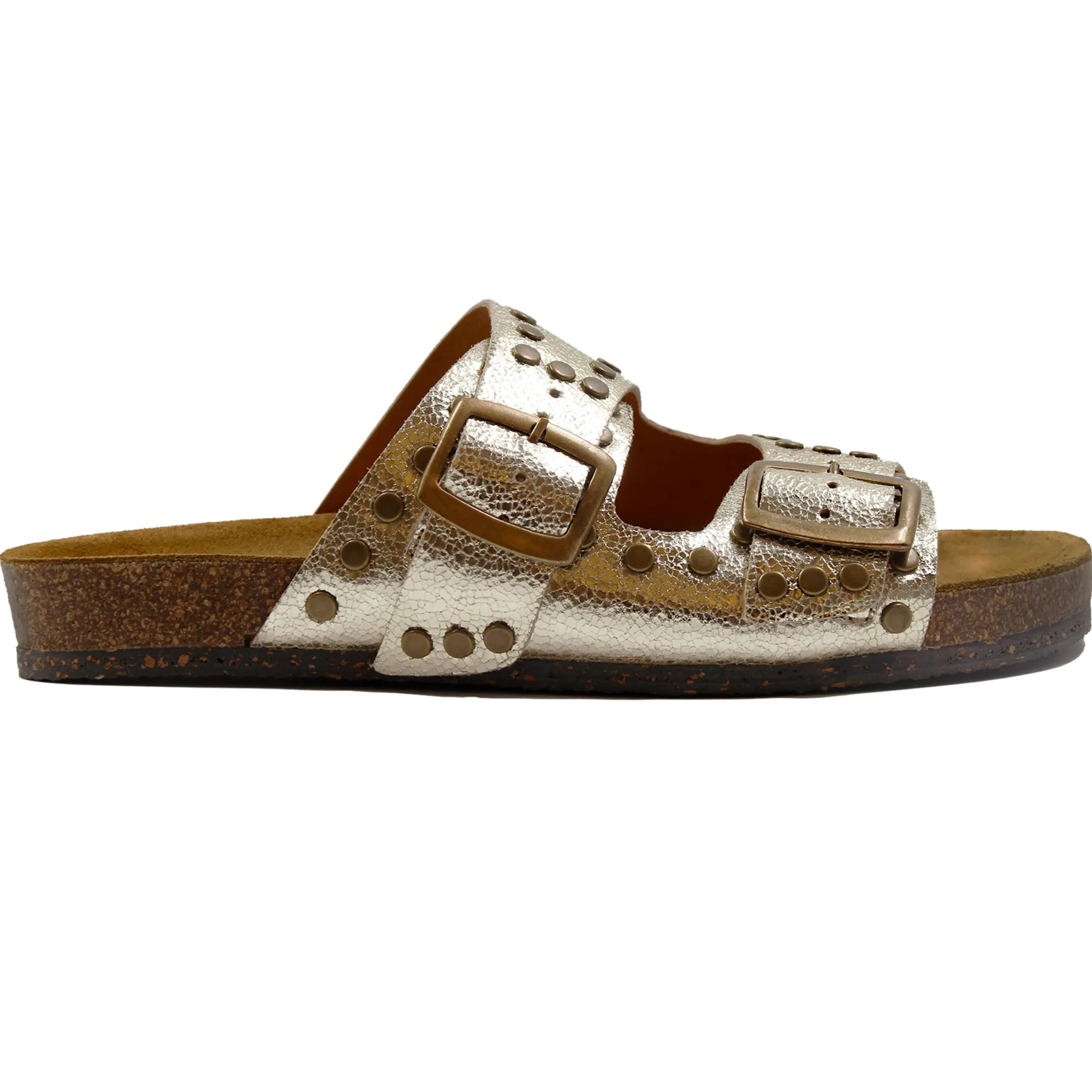Cheap Mules liège clous cuir métallisé Femme Sandales