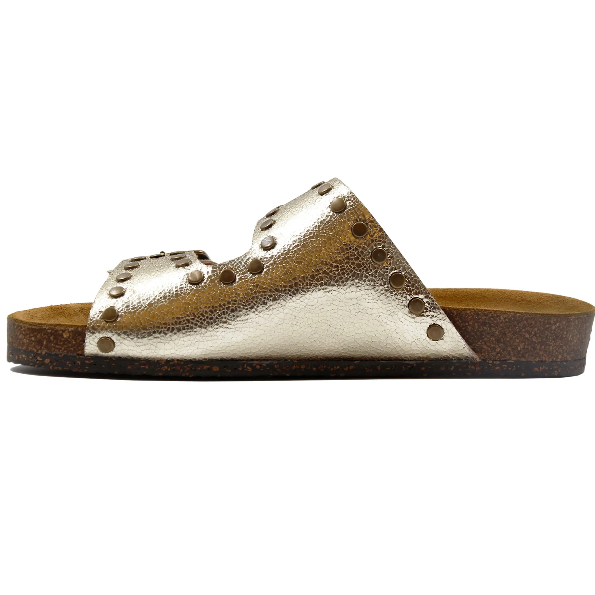 Cheap Mules liège clous cuir métallisé Femme Sandales