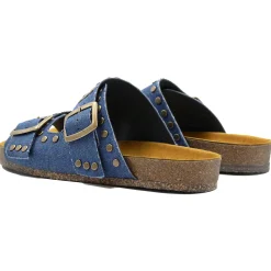 Cheap Mules liège clous toile jean bleu Femme Sandales