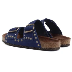 Best Sale Mules liège cloutées cuir daim bleu Femme Sandales