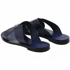 Sale Mules plates cuir bleu Femme Sandales