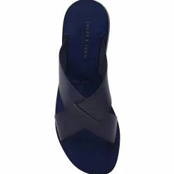 Sale Mules plates cuir bleu Femme Sandales