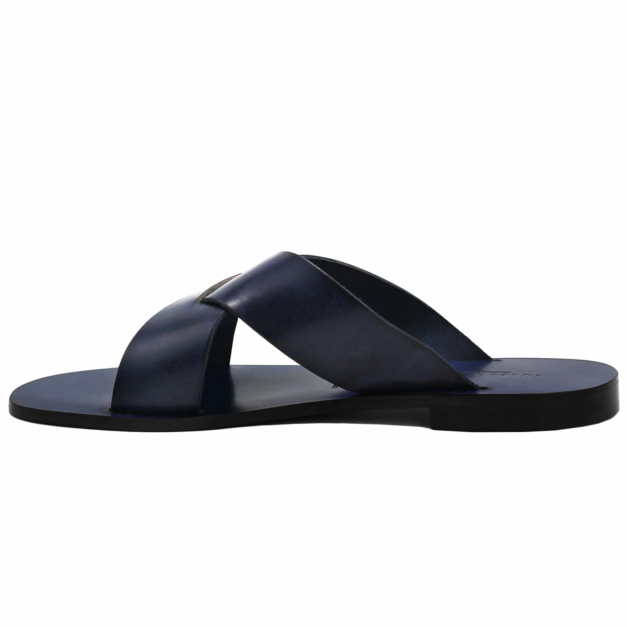 Sale Mules plates cuir bleu Femme Sandales
