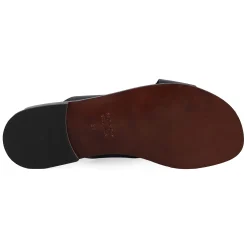 Sale Mules plates cuir bleu Femme Sandales