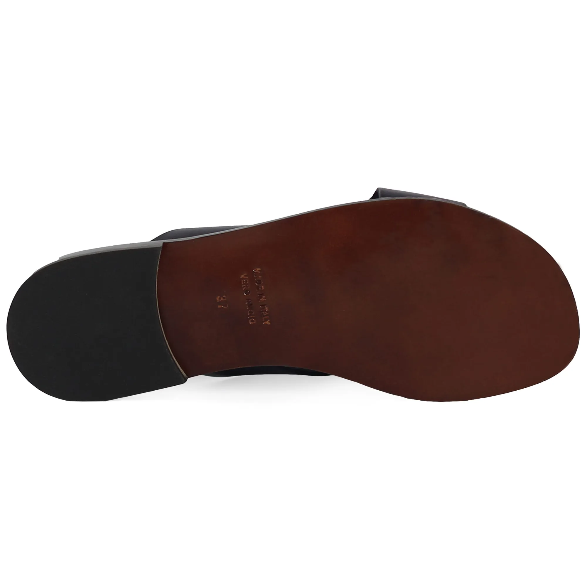 Sale Mules plates cuir bleu Femme Sandales