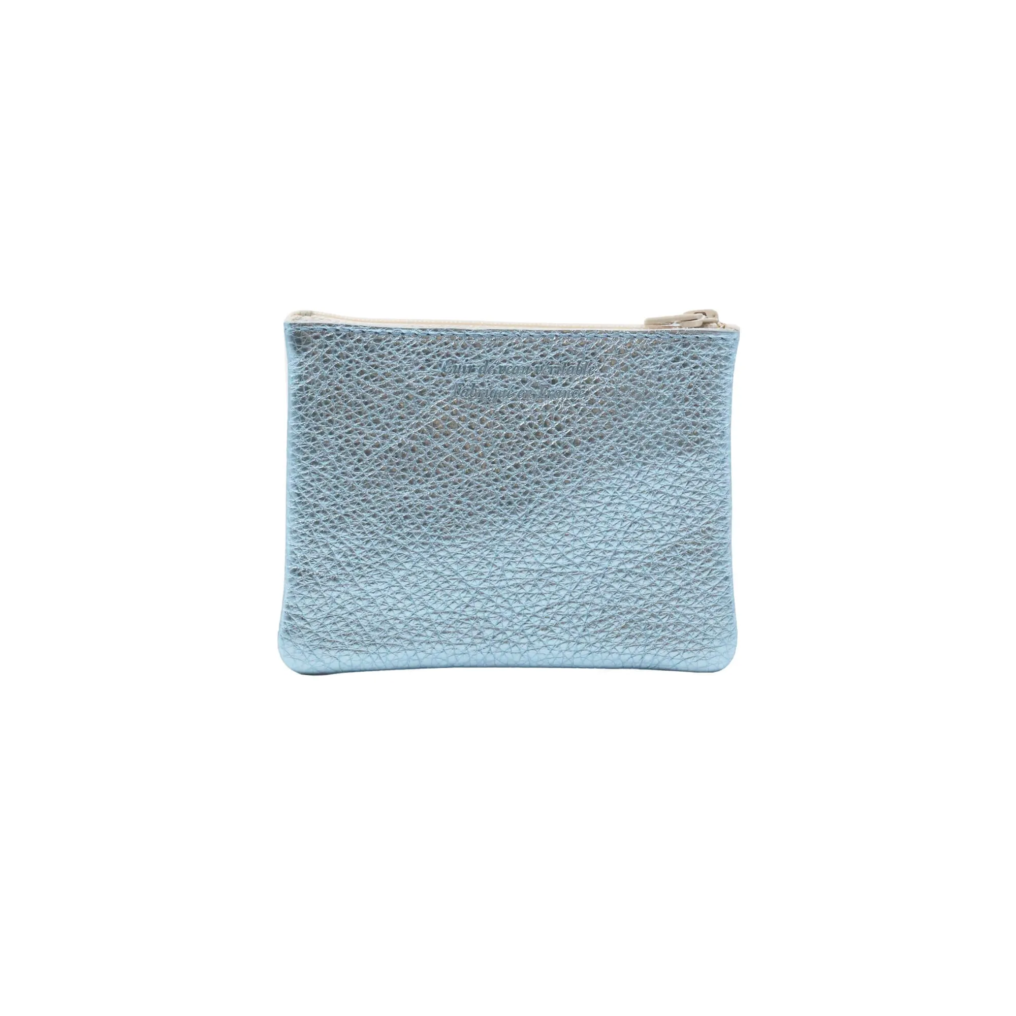 Shop Pochette cuir grainé métallisé bleu clair - petit modèle Femme Pochettes|Petite Maroquinerie