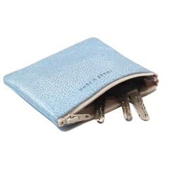 Shop Pochette cuir grainé métallisé bleu clair - petit modèle Femme Pochettes|Petite Maroquinerie
