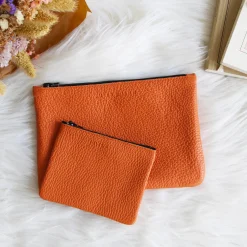 Store Pochette cuir upcyclé grainé Femme Dressing Recyclé|Pochettes