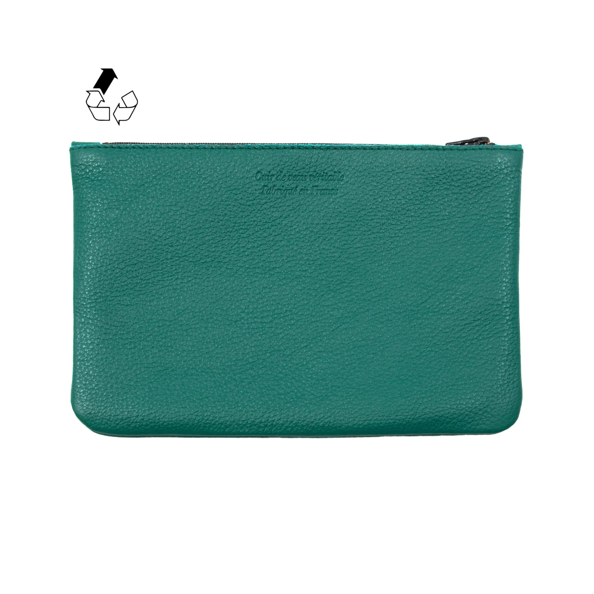 Fashion Pochette cuir upcyclé grainé vert Femme Dressing Recyclé|Pochettes