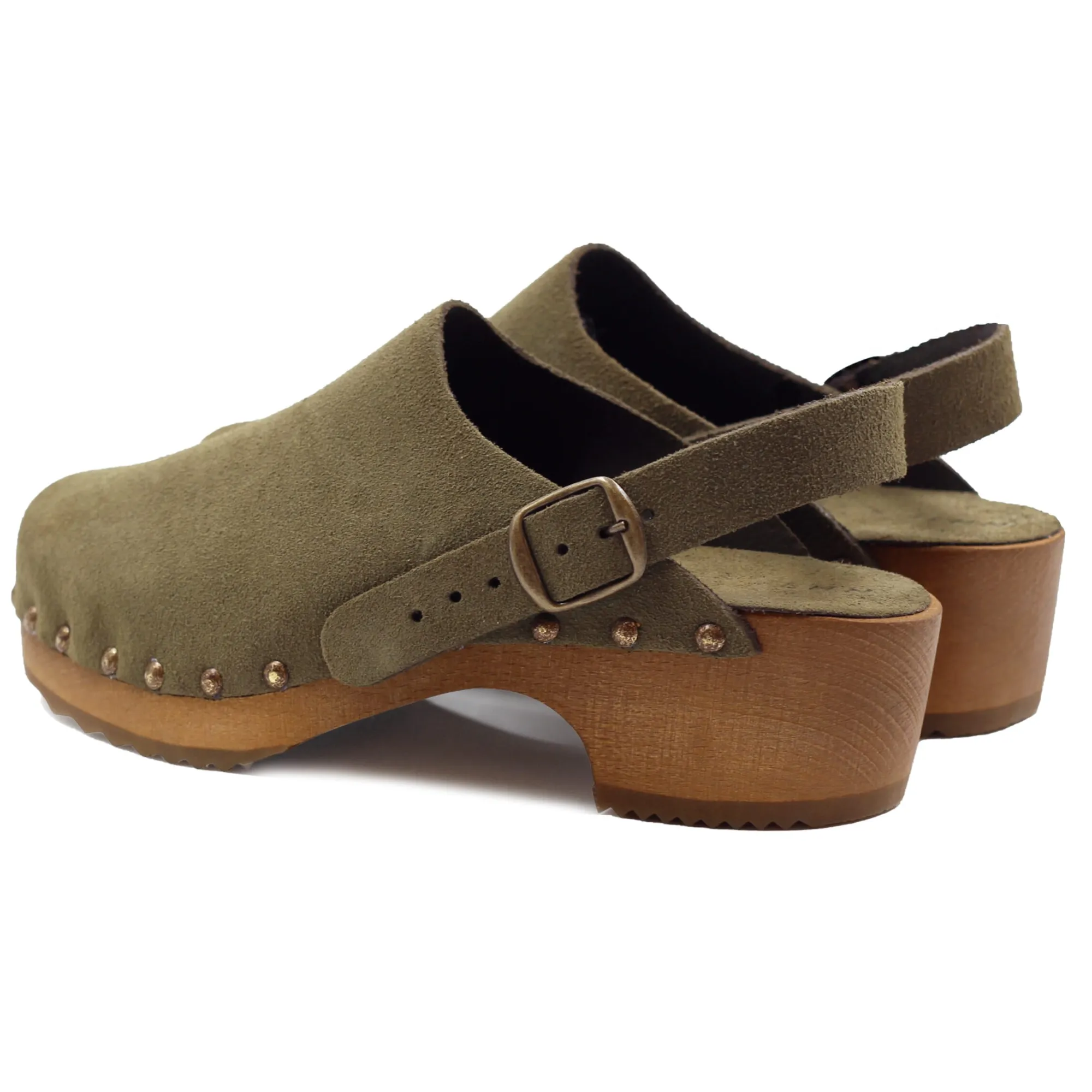Clearance Sabots bois brides cuir daim Femme Sandales