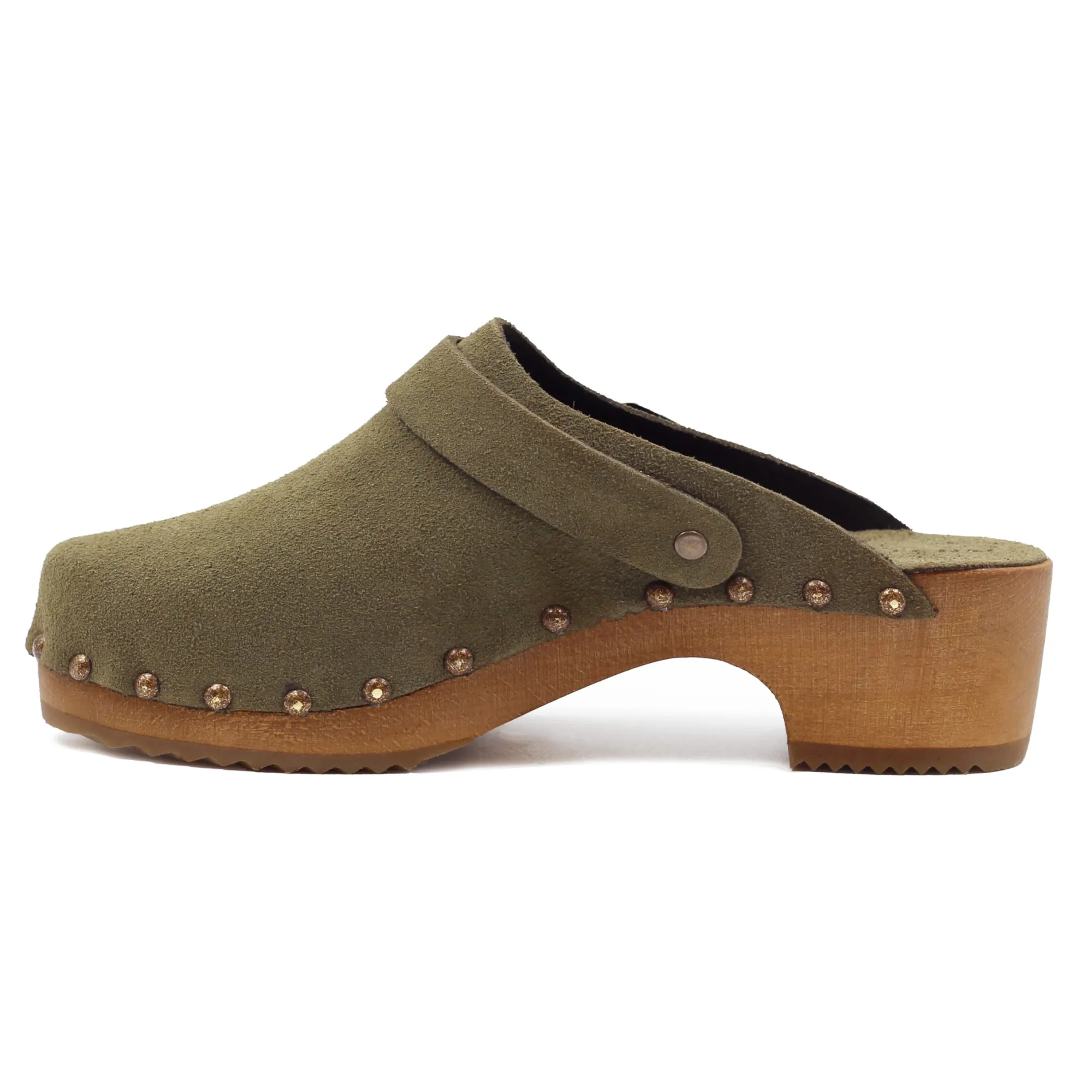 Clearance Sabots bois brides cuir daim Femme Sandales