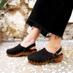 Outlet Sabots bois brides cuir daim Femme Sandales