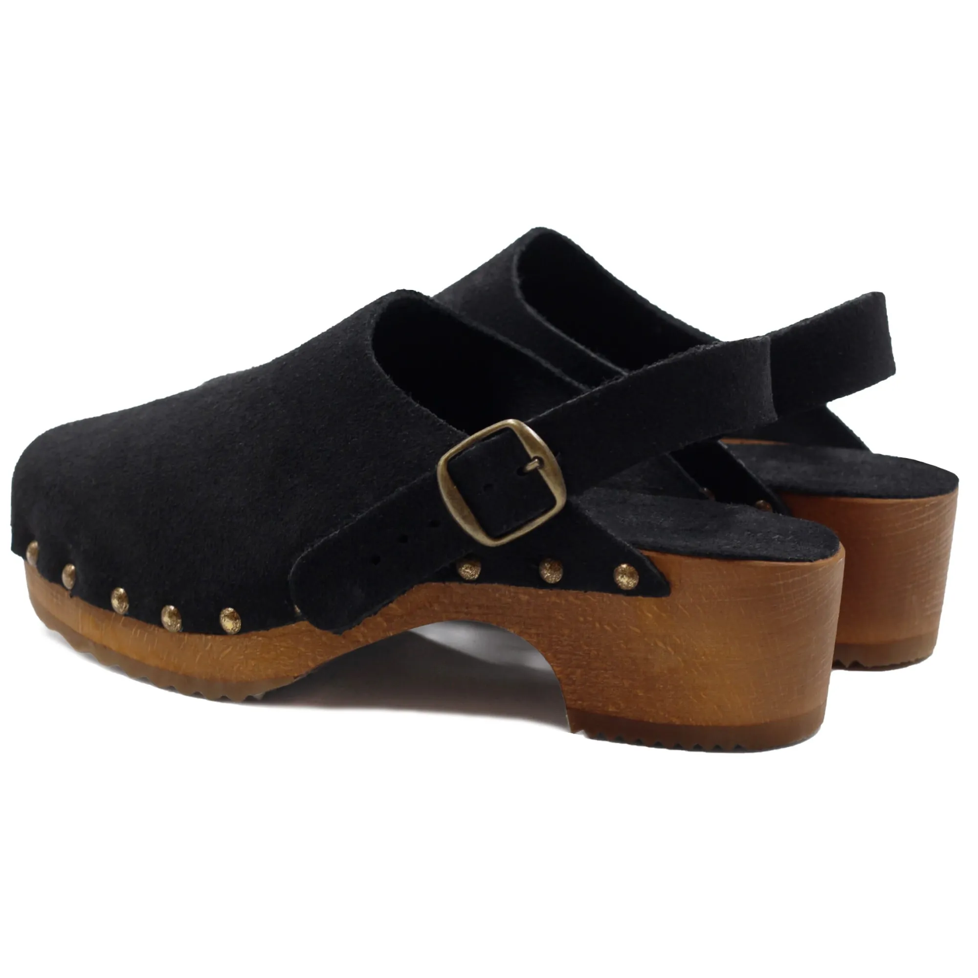 Outlet Sabots bois brides cuir daim Femme Sandales