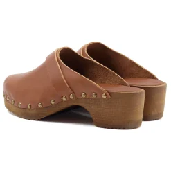 Clearance Sabots bois cuir Femme Sandales