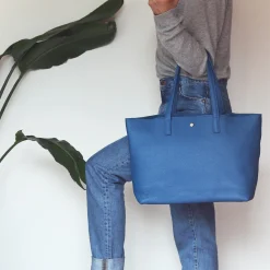 Cheap Sac cabas cuir grainé bleu Femme Sacs À Main