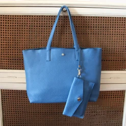 Cheap Sac cabas cuir grainé bleu Femme Sacs À Main