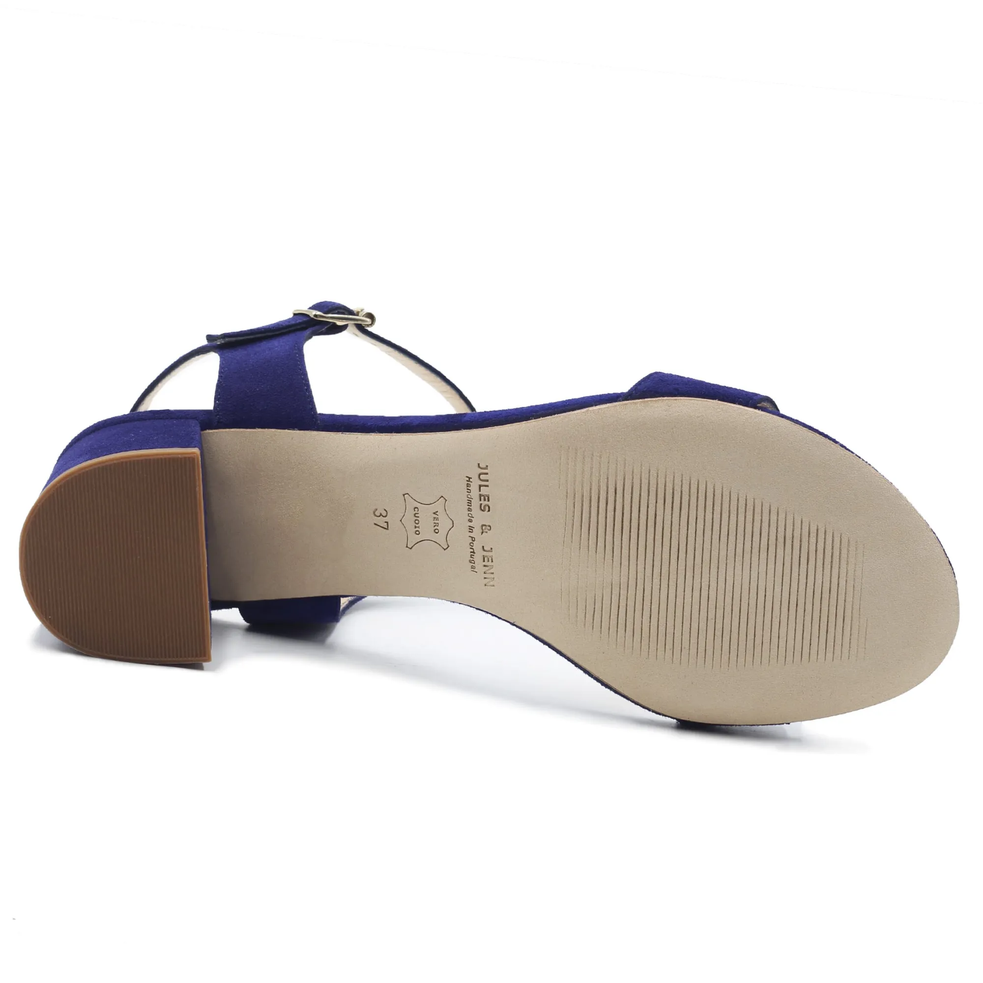 Online Sandales moyen talon cuir daim bleu Femme Sandales