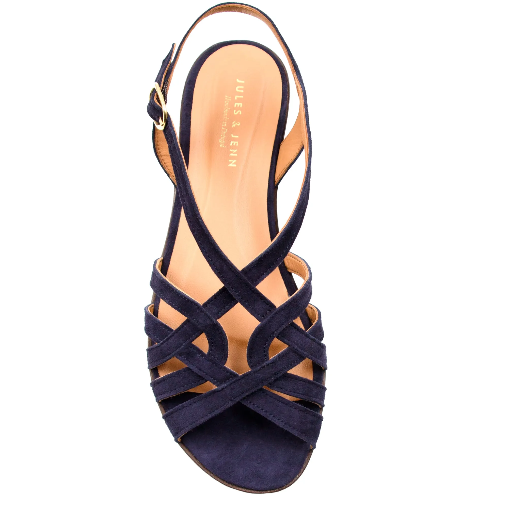 New Sandales plates brides cuir daim bleu Femme Sandales