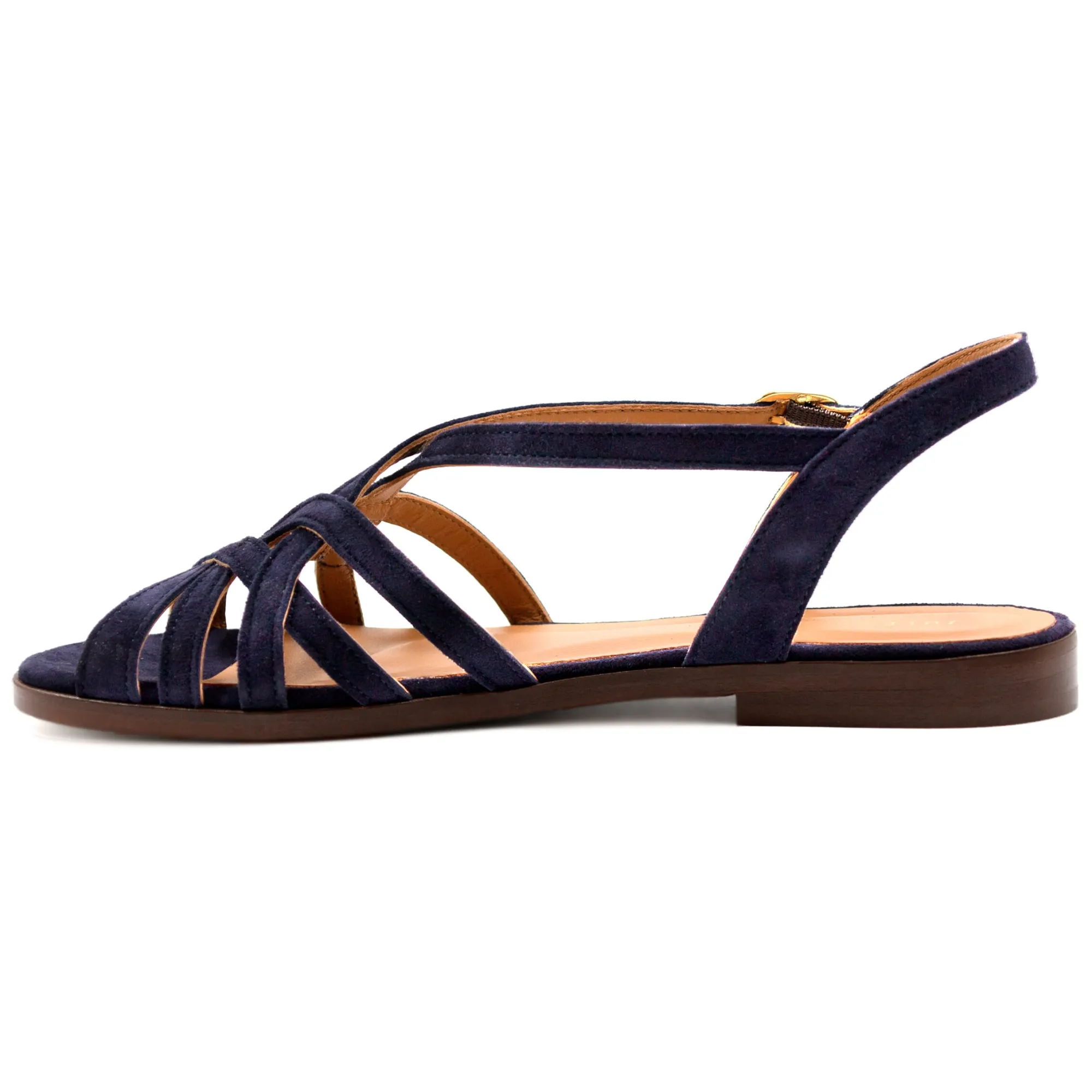New Sandales plates brides cuir daim bleu Femme Sandales