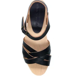 Cheap Sandales talon bois cuir Femme Sandales