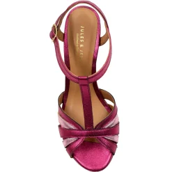 Discount Sandales talon brides cuir métallisé rose Femme Sandales