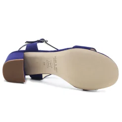 Clearance Sandales à talon cuir daim bleu Femme Sandales