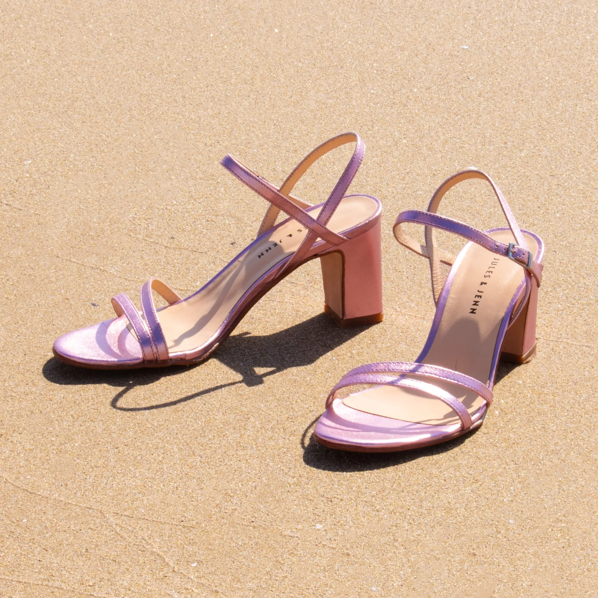 Cheap Sandales talon épurées cuir rose Femme Sandales