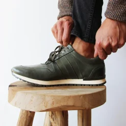 Outlet Sneakers cuir vert Homme Baskets