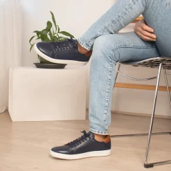 Cheap Tennis lacet cuir bleu Homme Baskets