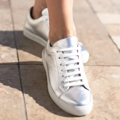 Fashion Tennis lacet cuir grainé métallisé Femme Baskets