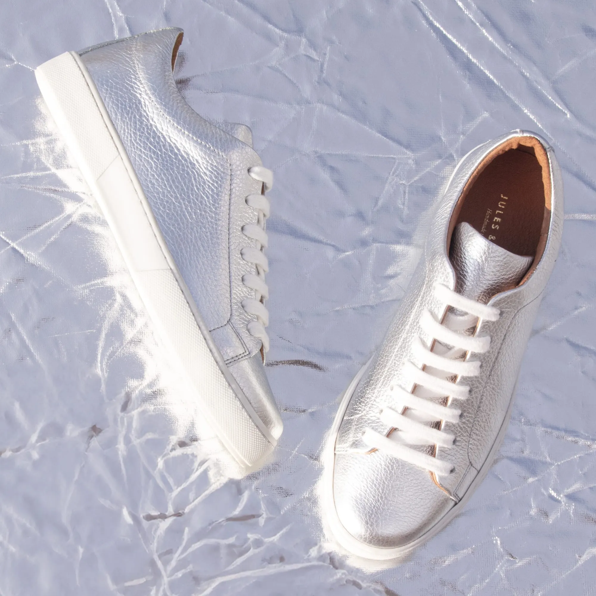 Fashion Tennis lacet cuir grainé métallisé Femme Baskets